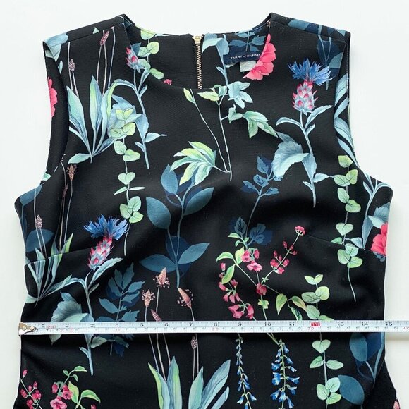 Tommy Hilfiger Sleeveless Dark Floral Sheath Dress Size 4 Party Asymmetric Hem - Picture 14 of 14